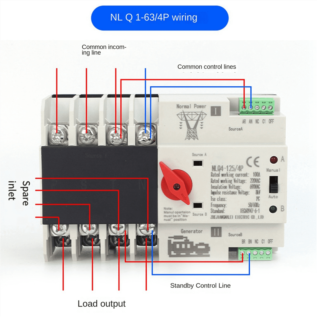 Din Rail 2P ATS Dual Power Automatic Transfer Switch Switches Uninterruptible Millisecond Power Generator