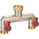 thumbnail image 1 of Distribuidor de agua de 2 vías para conectar dos dispositivos simultáneamente, 3/4" de latón niquelado con válvula de bola, regulador de caudal y bloqueable, 1 pieza, 1 of 5