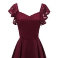 thumbnail image 4 of DeHolifer Women Dresses Lace Floral V-Neck Ruffles Short Sleeve Tight Waist A-Line Cocktail Party Swing Dress Wine L, 4 of 6