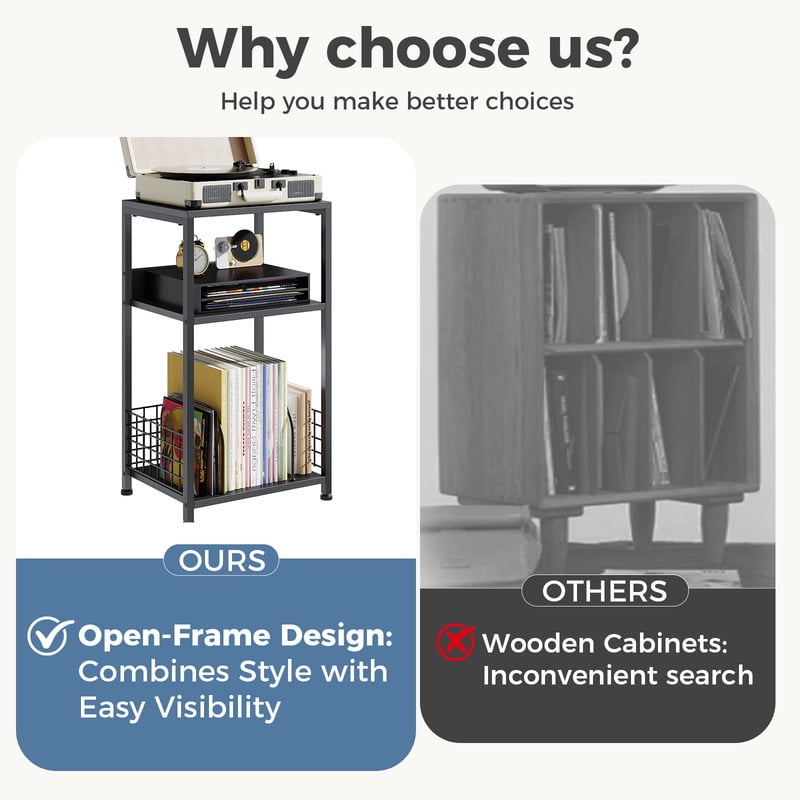 Gianna Record Player Stand, End Side Table for Living Room，Rust Brown