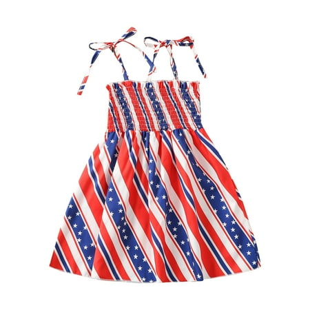 

Toddler Kids Girls 4th Of July Striped Star Print Independence Day Straps Princess Dress Skirt Cloths for 6-12 Months