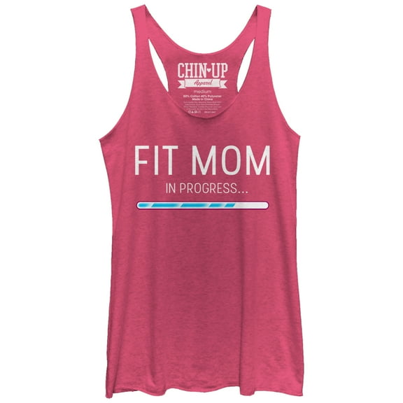 Women's CHIN UP Fit Mom in Progress  Racerback Tank Top Pink Heather Large