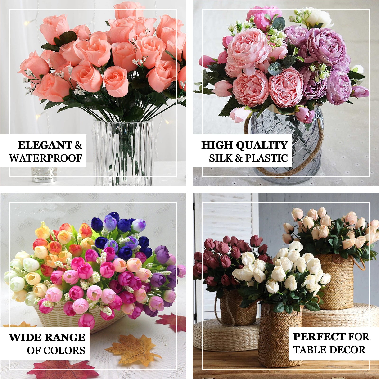 Efavormart 4 Pack | 12 Artificial Blush / Rose Gold Mini Ranunculus Silk  Flower Arrangements, Faux Buttercup Floral Bouquets