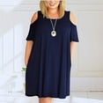 thumbnail image 2 of Yuyuzo Robes pour Femmes Grande Taille à Épaules Dénudées à Manches Courtes Col Ras du Cou Robe Mini Robe T-Shirt Décontractée avec Poches, 2 of 5