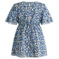 thumbnail image 3 of Women Summer Boho Flower Print Flare Half Sleeve  Ruffle Neck Tunic Mini A-line Dress, 3 of 6