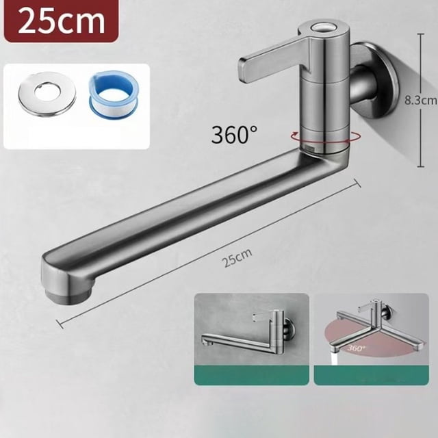 Extended Wall Mounted Single Cold Kitchen Sink Mop Pool Faucet Rotatable 25cm