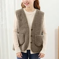 thumbnail image 4 of Arlun Sherpa Vest Girls Fuzzy Button Down Sleeveless Crop Jackets Fall Winter Soft Cozy Fur Solid Warm Outerwear Vest With Pockets Brown 7-8 Years, 4 of 6