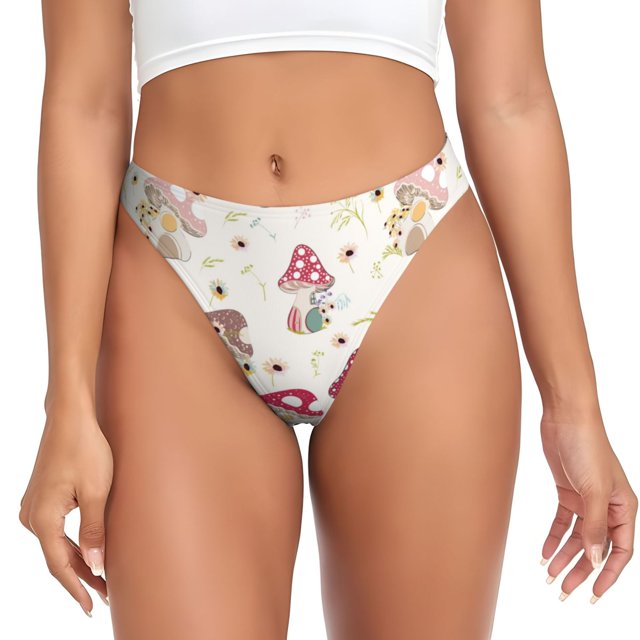 Fotbe Floral Mushroom Tanga Sin Costuras para Mujer con Estampado – Panties Invisibles, Transpirables y Cómodos para Uso Diario-Medium