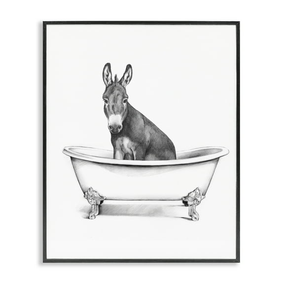 Stupell Industries Antique Tub with Donkey Bath & Laundry Painting Black Framed Art Print Wall Art, 11 x 14