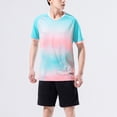 thumbnail image 3 of Haitryli Kids Boys Football Jersey Training Outfits Gradient Print T Shirt with Athletic Shorts Set Light Blue 3XS, 3 of 5
