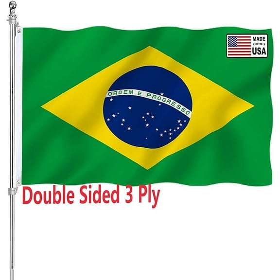 Brazil Flag 3x5 Double Sided for Outdoors 3 Ply 200D Heavy Duty Polyester and Durable Canvas Header