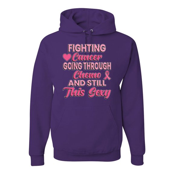 Wild Bobby, Fighting Cancer And Still Sexy, Breast Cancer Awareness, Unisex Graphic Hoodie Sweatshirt, Purple, Medium