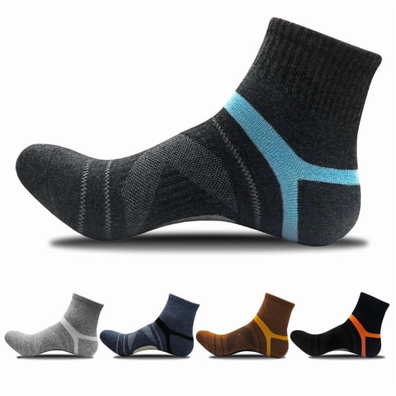 GANGTU Men's Athletic Ankle Socks, 5-Pack Cushioned Performance Running Socks with Arch Support and Breathable Mesh, Compression Sports Socks, Size 6-10