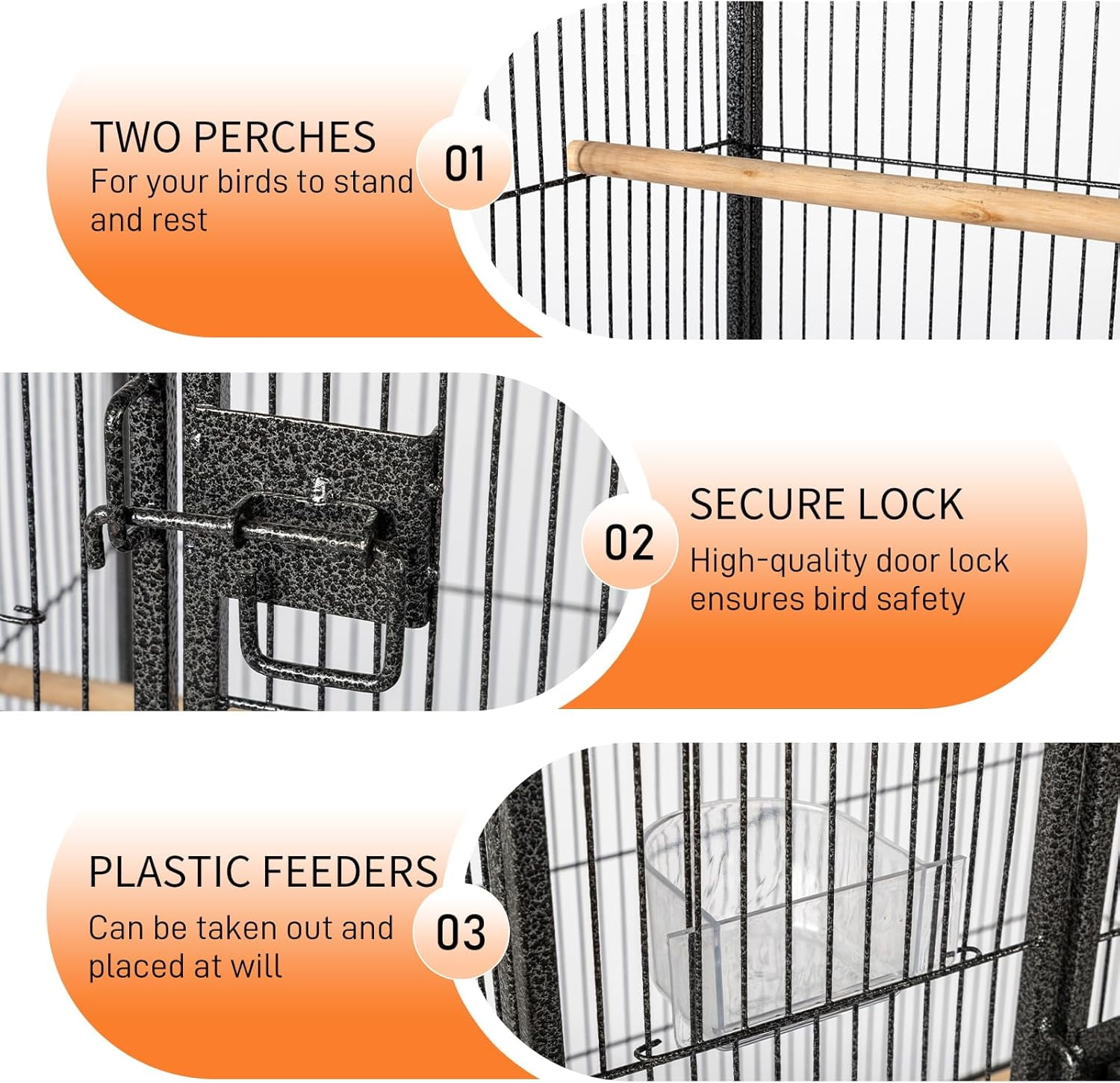 53-inch Bird Cage with Wheels, Durable Wrought Iron Parakeet Cage with Slide Out Tray, Black Bird Cages for Parakeets/Lovebird/Cockatiels/Budgies and Other Small/Medium Birds (Large-53 inch)