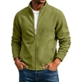 thumbnail image 3 of Men's Casual Solid Color Full-Zip Stand Collar Jacket Long Sleeve Polyester Blend Warm, Lightweight Fashion Work Office Golf Hiking Outdoor Top Essential Gift | JASKFLY,Army Green L, 3 of 9