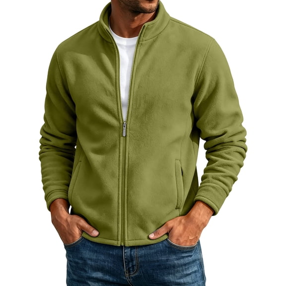 LODIENY Mens Zip Up Sweatshirt Stand Neck Track Jacket Lightweight Fleece Athletic Casual Long Sleeve Coat with Pockets Army Green XXXXXL