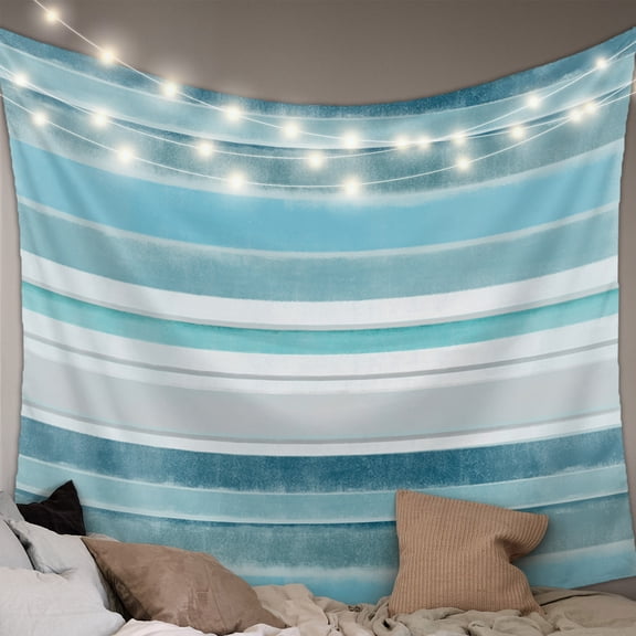 Teal Nordic Style Stripes Tapestry for Bedroom Wall Hanging Tapestry, Turquoise Texture Ceiling Backdrop Tapestries Poster Blanket Wall Decor for Teens Room Living Room Dorm 39" x 59"