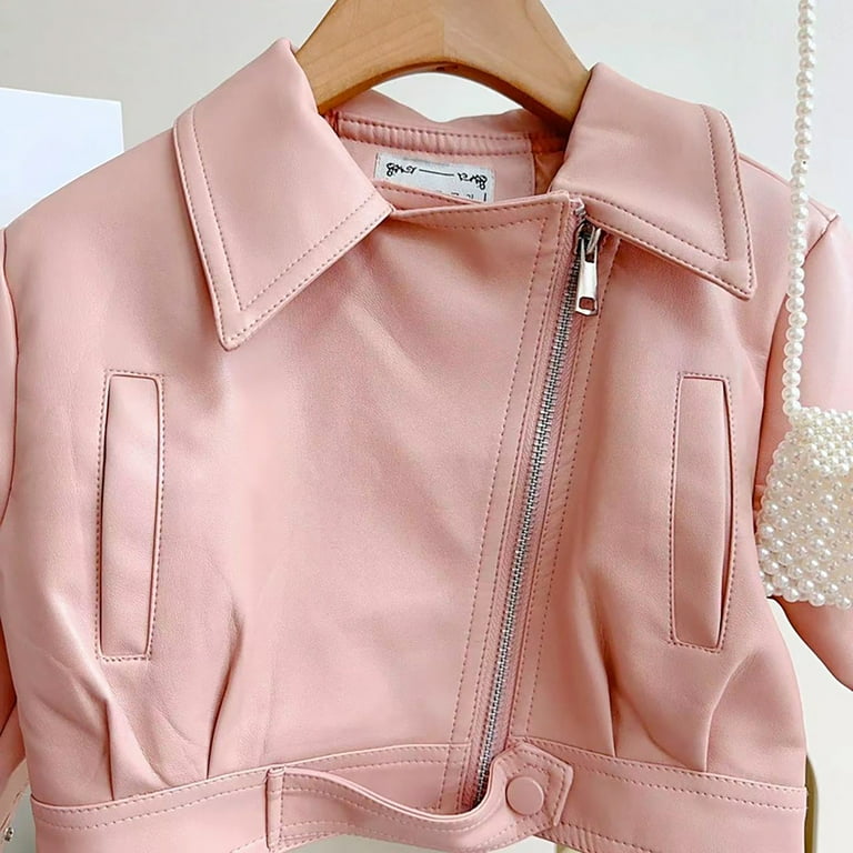 Boys Girls Leather Jacket Zipper Solid Color Leather Handsome Cool