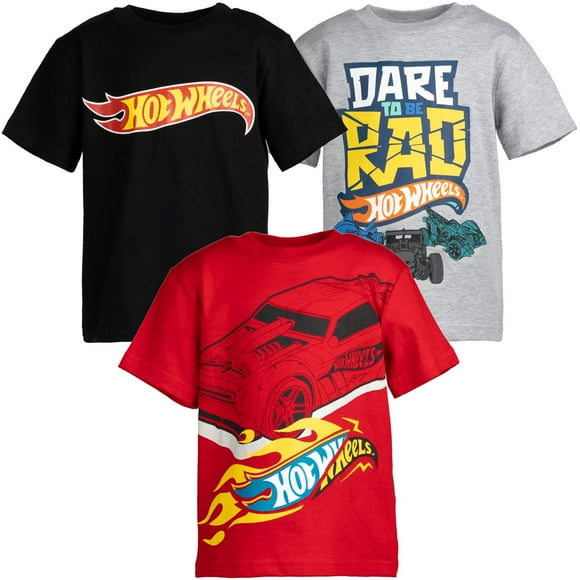 Pack de 3 camisetas Hot Wheels Big Boys con estampado gris/negro/rojo