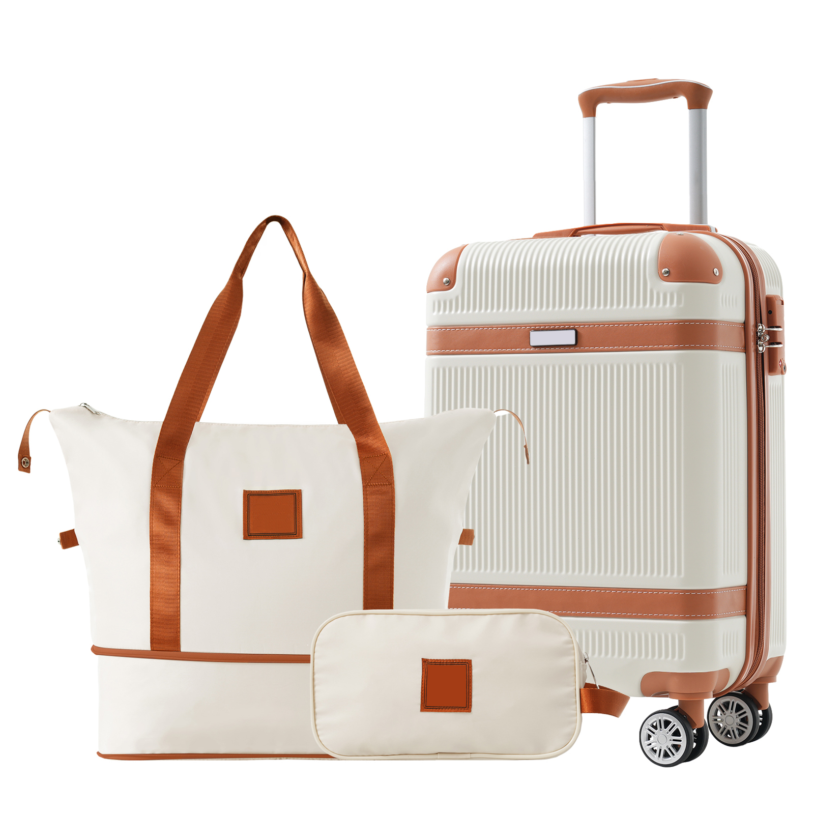 EUROCO 3 Piece Luggage Set, 20" Carry-on Suitcase with TSA Lock and Double Spinner Wheels, Hardshell Lightweight Luggage Set for Men Women,White