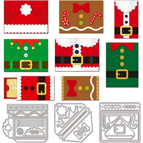 Christmas Santa Belt Buckles Die Cuts Christmas Card Envelope Shape Cut Stencils for DIY Scrapbooking Album Decorative Embossing Paper Card Art Craft Silver