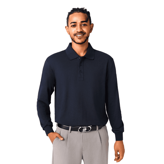 Zfeel High Performance Men's Long Sleeve Polo, Poly-Cotton Blend Shirt, Sport Dark Navy, S