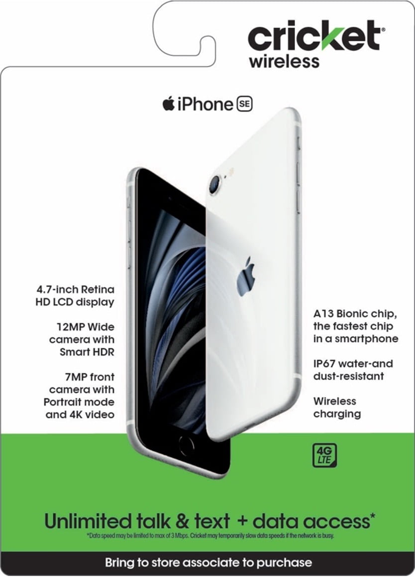 Cricket Apple iPhone SE (2nd Generation - 2020), 64GB, White -Prepaid Smartphone Locked to Cricket Wireless