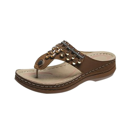 

Honeeladyy Clearance under 5$ Women s Wedge Heel Multicolor Rhinestone Flip Flops Beach Sandals And Slippers