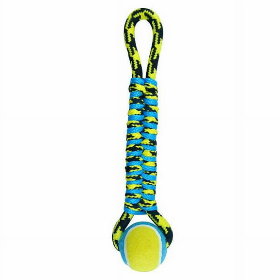 Paracord Dog Toys Tough Rope Tug & Tennis Ball Fetch Chew Blue or Yellow 14.5" (Yellow)
