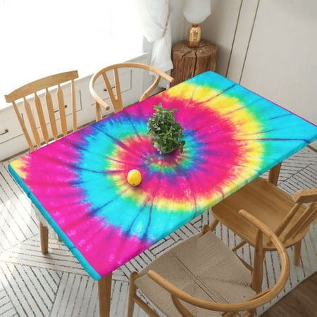 

Home Deluxe Tablecloth Rainbow Tie Dye Waterproof Elastic Rim Edged Table Cover- For Christmas Parties And Picnics 5ft