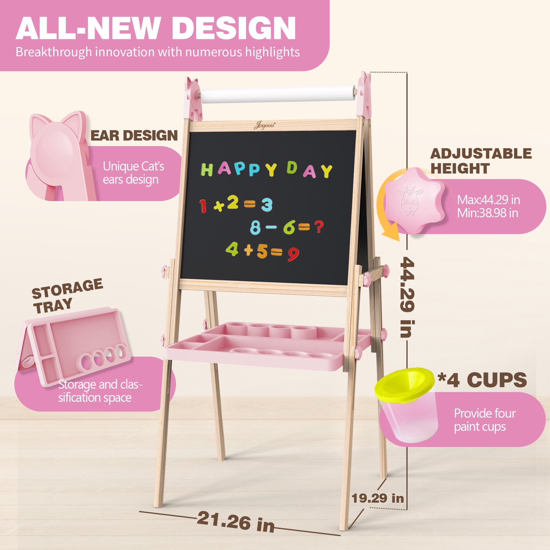 JOYOOSS Easel for Kids Ages 4-8 Easels for Toddlers Art Kids Easel Age 8-12 Wooden Drawing Easels Double-Sided Magnetic Whiteboard Chalkboard with Paper Roll for Kid Dry Erase Board P