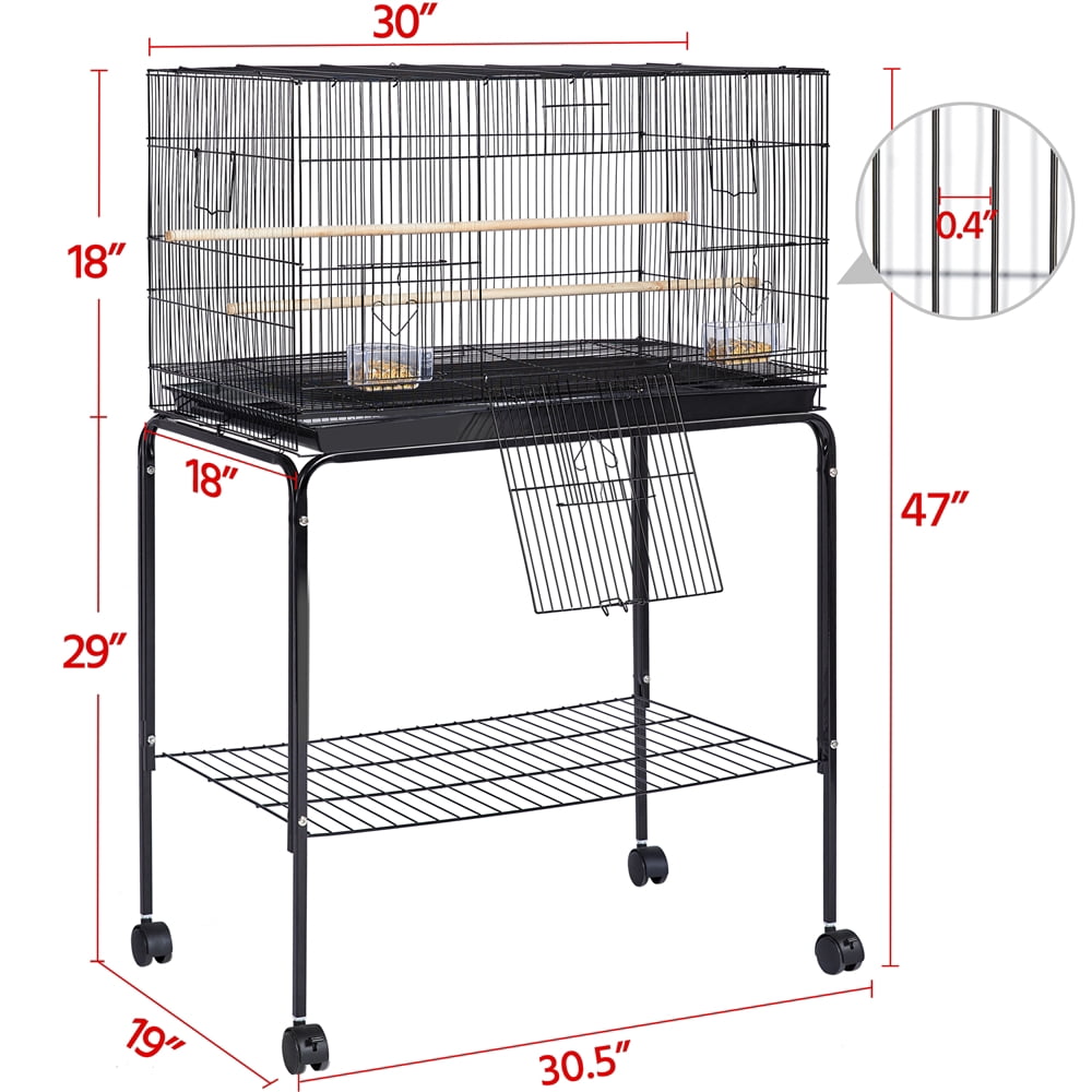 Alden Design 47" Metal Bird Cage with Slide-Out Tray and Rolling Stand, Black