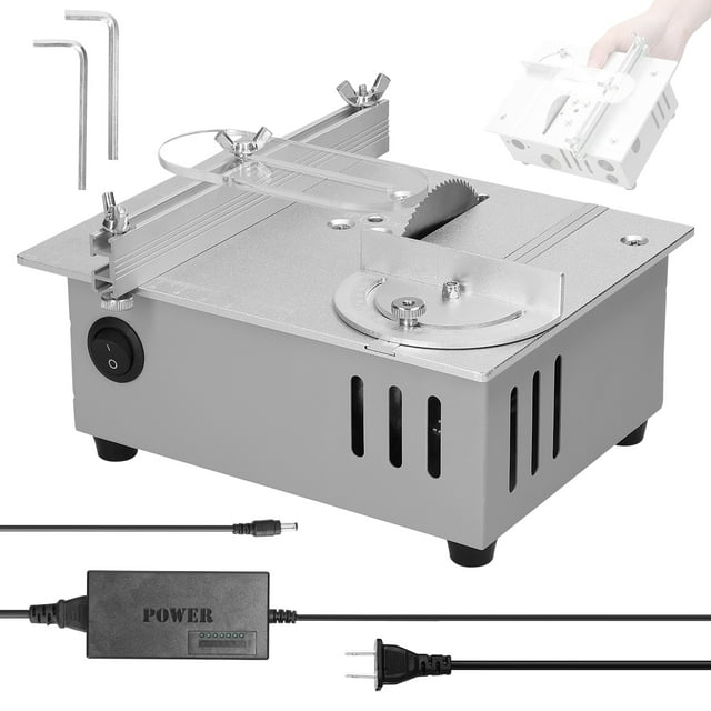 Mistaha Mini Scie Électrique avec Hauteur Réglable et Règle Détachable, Scie de Table Portable pour Menuiserie, Machine de Découpe Multifonctionnelle - Argent, Prise US 110V
