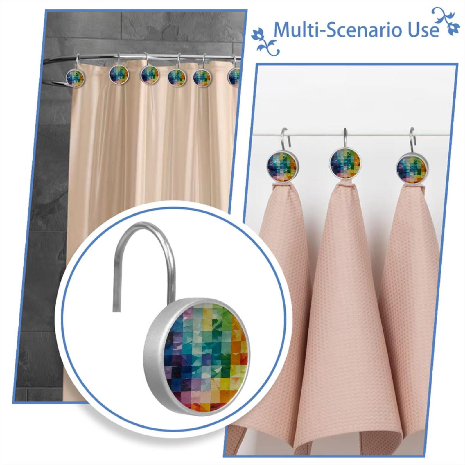 HemaKayy 12 Pcs Shower Curtain Hooks Bathroom Decorative Accessories Rainbow Fragments