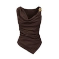 thumbnail image 4 of Babysbule Women's Cowl Neck Sleeveless Top with Metal Detail Asymmetric Hem Ruched Casual Summer Blouse for Women, 4 of 6