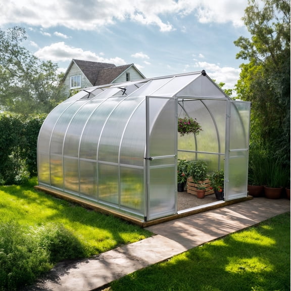 Palram - Canopia Bella 8' x 12' Polycarbonate/Aluminum Walk-In Hobby Greenhouse - Silver - with 2 Roof Vents