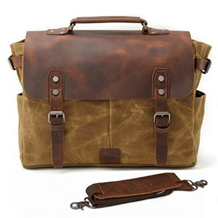 Mens Messenger Bag Handmade Cross Body Genuine Leather Laptop Briefcase Waxed Canvas Shoulder With Detachable Strap Computer Sctchel