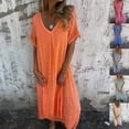 thumbnail image 2 of Women's Casual V-Neck Linen-Blend Dress – Relaxed Fit Batwing Sleeve Summer Dress, 2 of 9