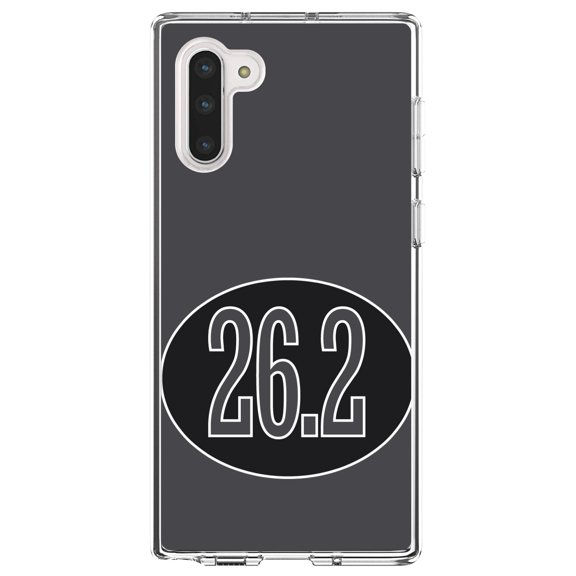 DistinctInk Clear Shockproof Hybrid Case for Samsung Galaxy Note 10 (6.3" Screen) - TPU Bumper, Acrylic Back, Tempered Glass Screen Protector - Black 26.2 Oval Marathon Run - Running