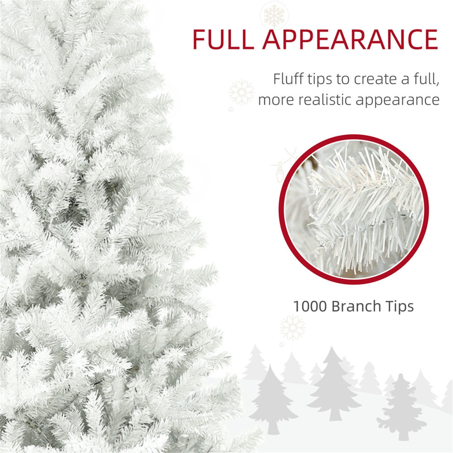 Hommoo Decorations,6ft Tall Artificial Christmas Tree, Unlit Xmas Tree with 1000 Branch Tips, Auto Open, Steel Base, Holiday Décor for Home Office,White
