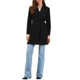 thumbnail image 2 of INSPIRE CHIC Lapel Collared Belted Coat for Women's Open Front Long Sleeve Overcoat XS Black, 2 of 6