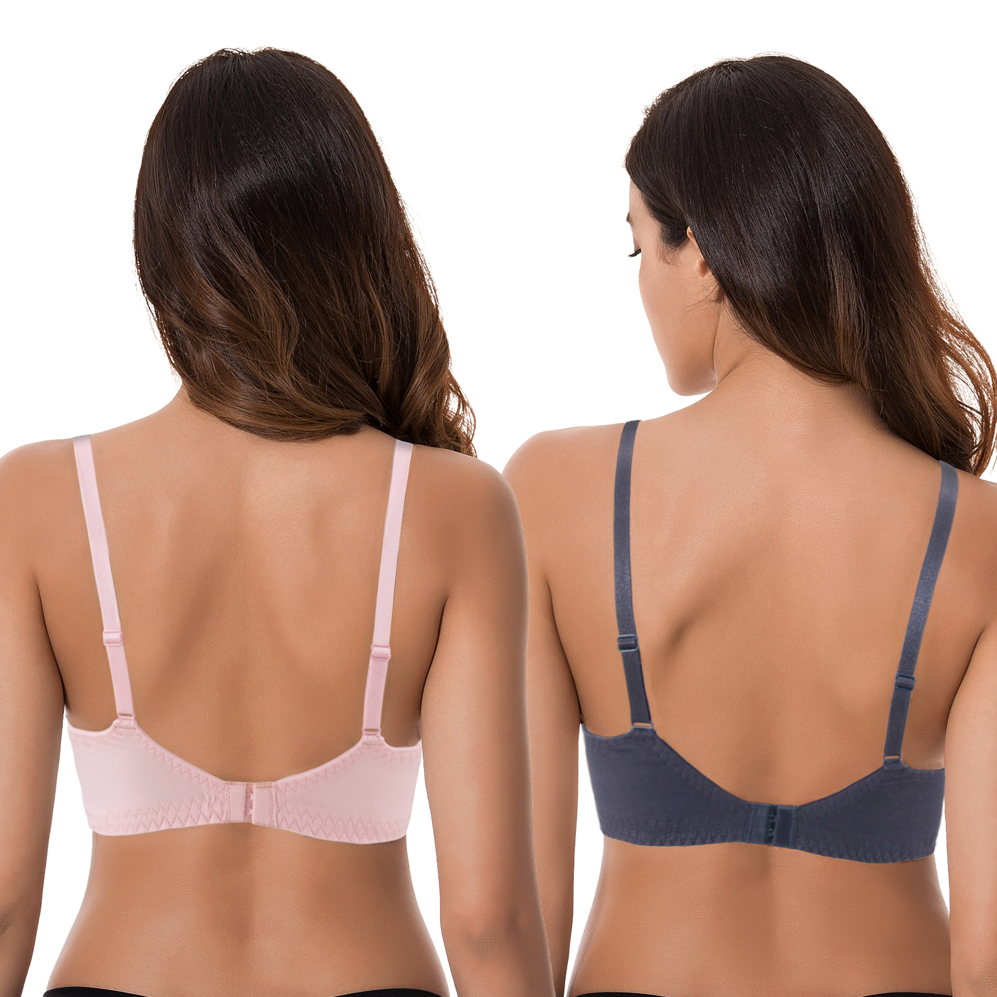 Curve Muse Plus Size Nursing Cotton Unlined Wirefree Bra With Lace Trim-2 PK-LIGHT PINK,SLATE-46DD