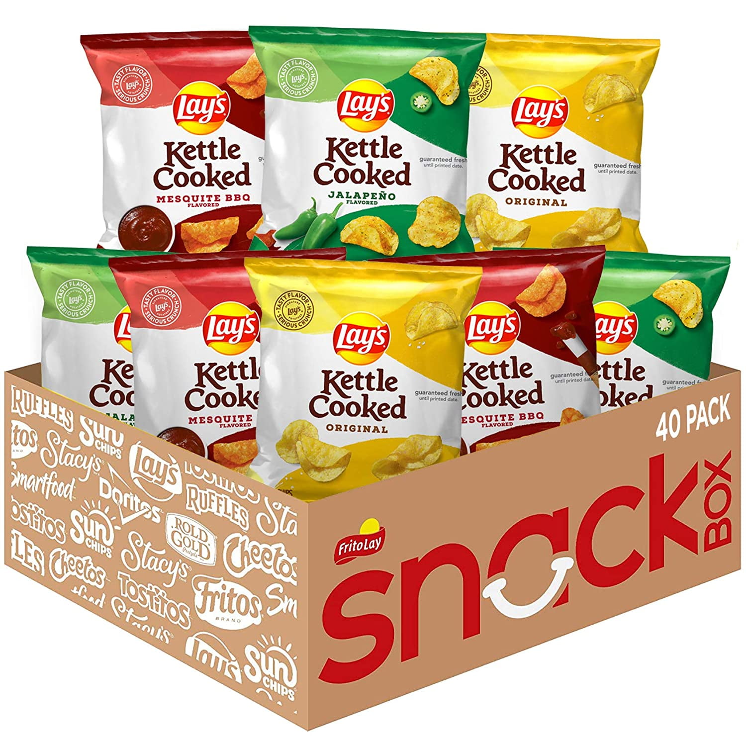 Lay's Kettle Cooked Potato Chips Variety Pack, 1oz Bags, 40 Count