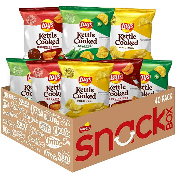 Lay's Kettle Cooked Potato Chips Variety Pack Snack Chips, 1oz Bags, 40 Count Multipack