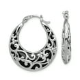 thumbnail image 1 of 925 Sterling Silver Onyx Filigree Round Hoop Earrings, 1 of 6