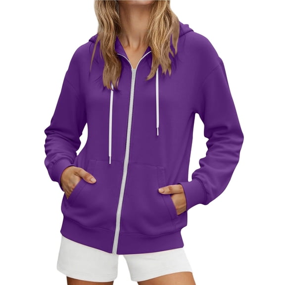 Gyexs Zip Up Hoodie Women 2026 Y2k Casual Sweatshirts Spring Winter Jackets with Pockets 2026, Dark Purple2 Size M