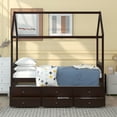 thumbnail image 6 of Espresso Twin Size Wooden House Bed with Trundle and 3 Storage Drawers, 6 of 8