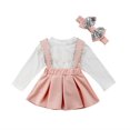 thumbnail image 1 of Long Sleeve Lace Ruffles T shirt Tops + Bow Tutu Strap Sling Skirts Baby Girls Princess Clothes Set, 1 of 8