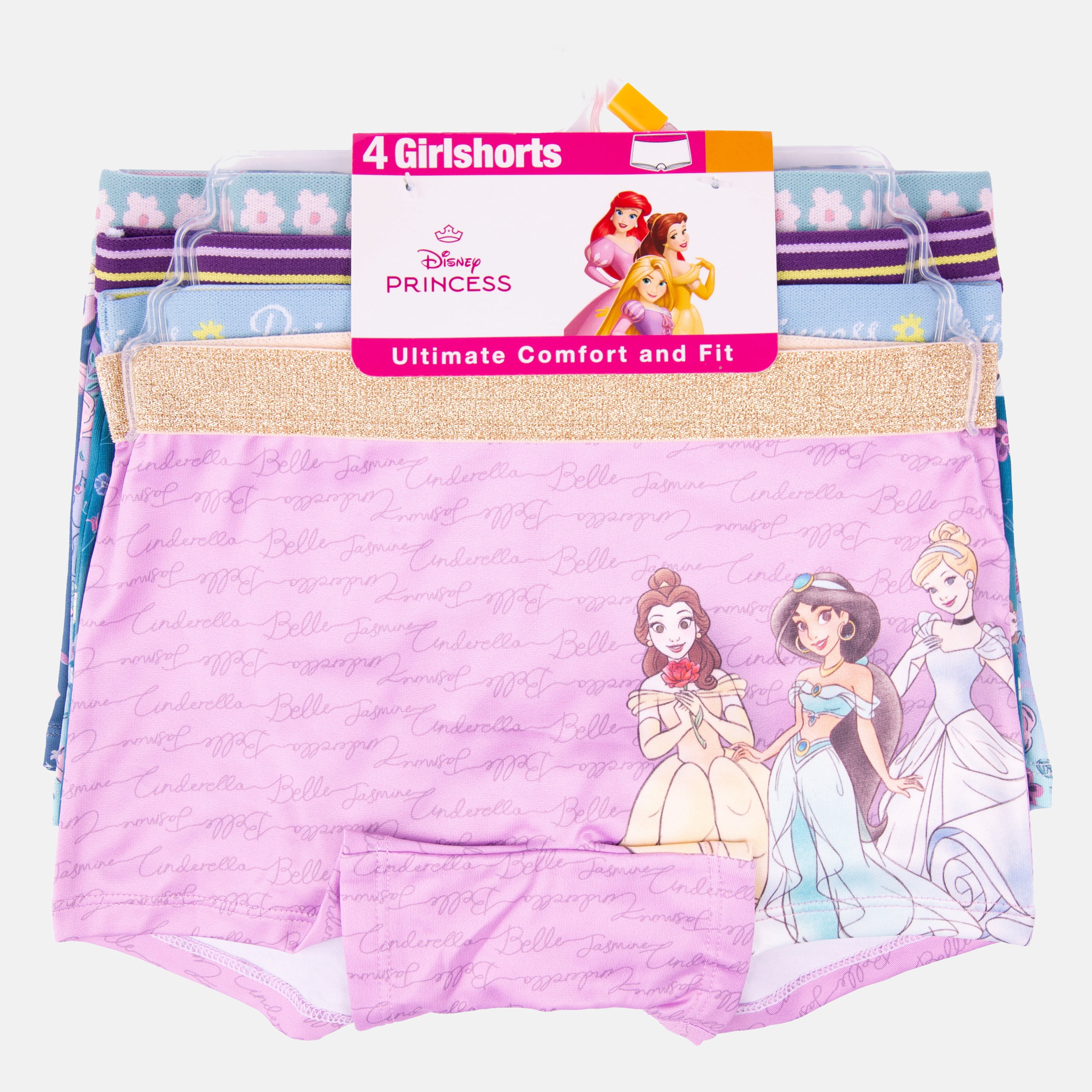 Princess Girls Boyshort Character Underwear, 4-Pack, Size 4-10