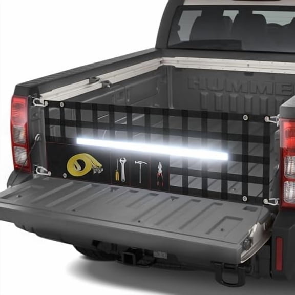 Upgraded 60" W X 18" T Tailgate Net for Pickup Truck Bed Storage with 4 Bags, Cargo Net for Pickup Truck Bed Divider with Reflective Strips, Heavy Duty Cargo Netting for Full Size Trucks 49”-82” Wide